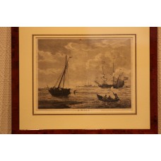 A. Gale, gravure, in lijst, (18ᵉ eeuw) Aankomst, vissersboten 