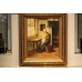 Schilderij  Langen Hendrikus J.F. (19-20ᵉ eeuw) 24 02 1874-22 10 1964   Olieverf op doek in vergulde ornamenten lijst Interieur met handwerkende vissersvrouw