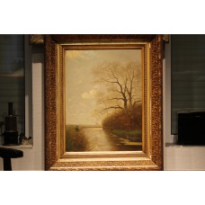 Schilderij Kregten  F van (20ᵉ eeuw)  16-01-1871 08-08-1937 olieverf op doek  in vergulde, ornamentenlijst
Hengelaar in polderlandschap