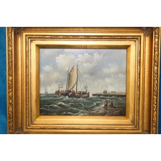 Schilderij Abcoude van (20ᵉ eeuw) Olieverf op paneel in vergulde lijst
Binnenkomst van 2 zeilboten