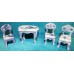 Meissen Blauw porselein (20ᵉ century) Miniatuur 3 stoeltjes met tafel met decor van molen en boot