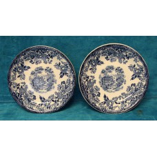 Staffordshire (20e eeuw) paar gebaksboordjes uis in bos blauw wit