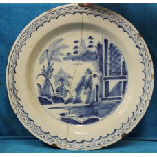 Blauw aardewerk (20ᵉ eeuw) SierbordDecor van oude man 