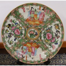 Chinees Canton Aardewerk (19ᵉ eeuw) Sier bord Decor van bloemen en figuranten