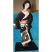Japanese Vintage Ningyo pop ,met stoffen hoofd  "Staande Beijin met zwart en waterkolk motieven en met een obi"