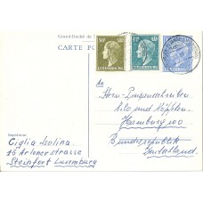 Luxemburg Mi. 451 en 587 op briefkaart met treinstempel